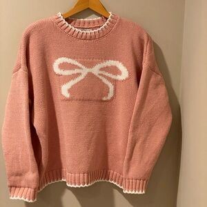 Sincerely Jules Pink Crewneck Sweater with White Bow